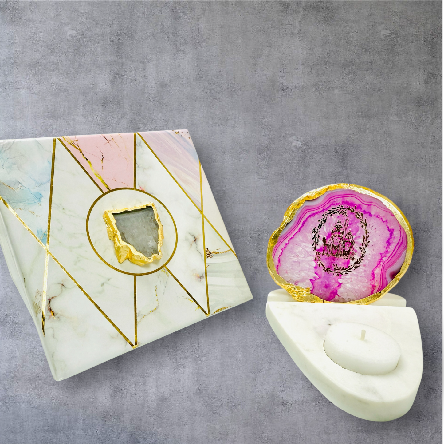 Ram Sita Ji Agate with Marble T Light Holder - Housewarming/Host Gift /Diwali Gift