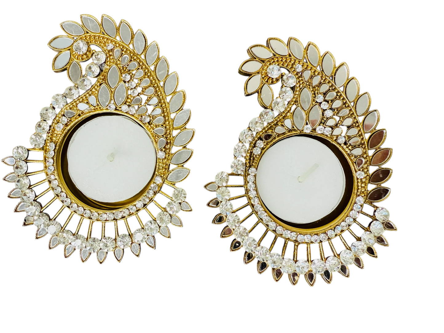 Koyari Shaped Mirror Diyas/ T-Light Holder - Set of 2