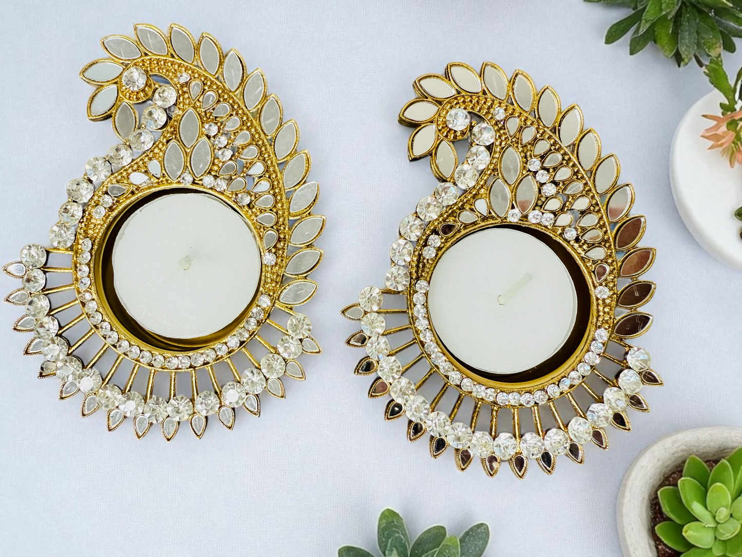 Koyari Shaped Mirror Diyas/ T-Light Holder - Set of 2