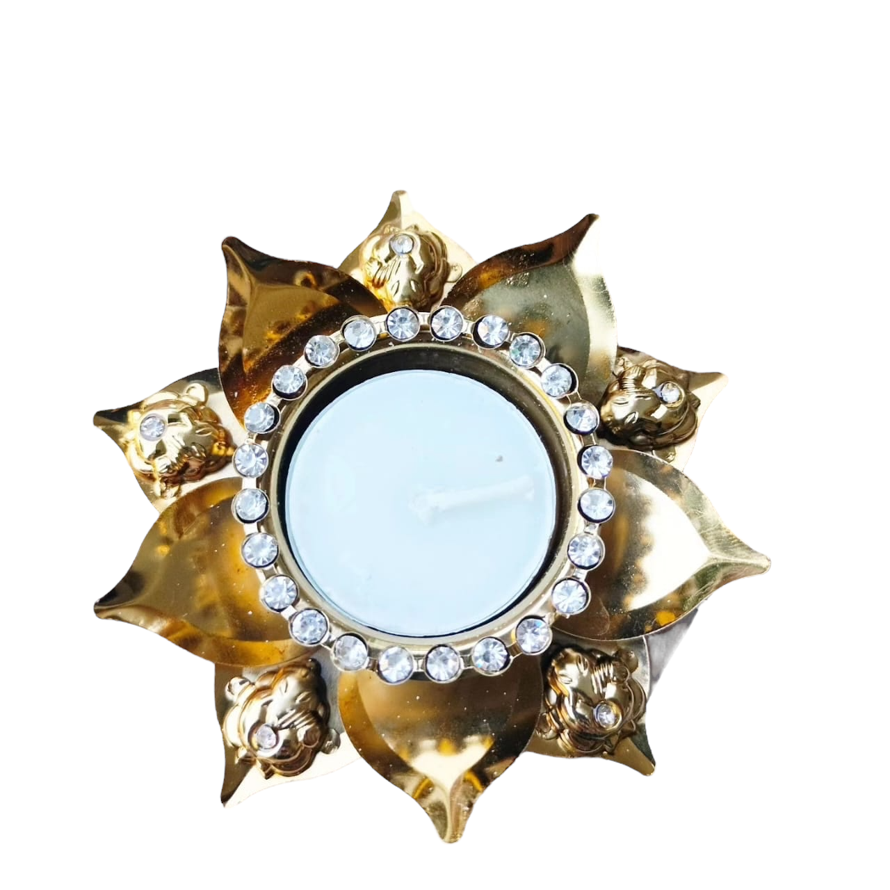 Metal Lotus Diya/T- Light. Holders with Ganesha Set of 2 - Beautiful Return Gifts for Any Occasion - Diwali Gifts