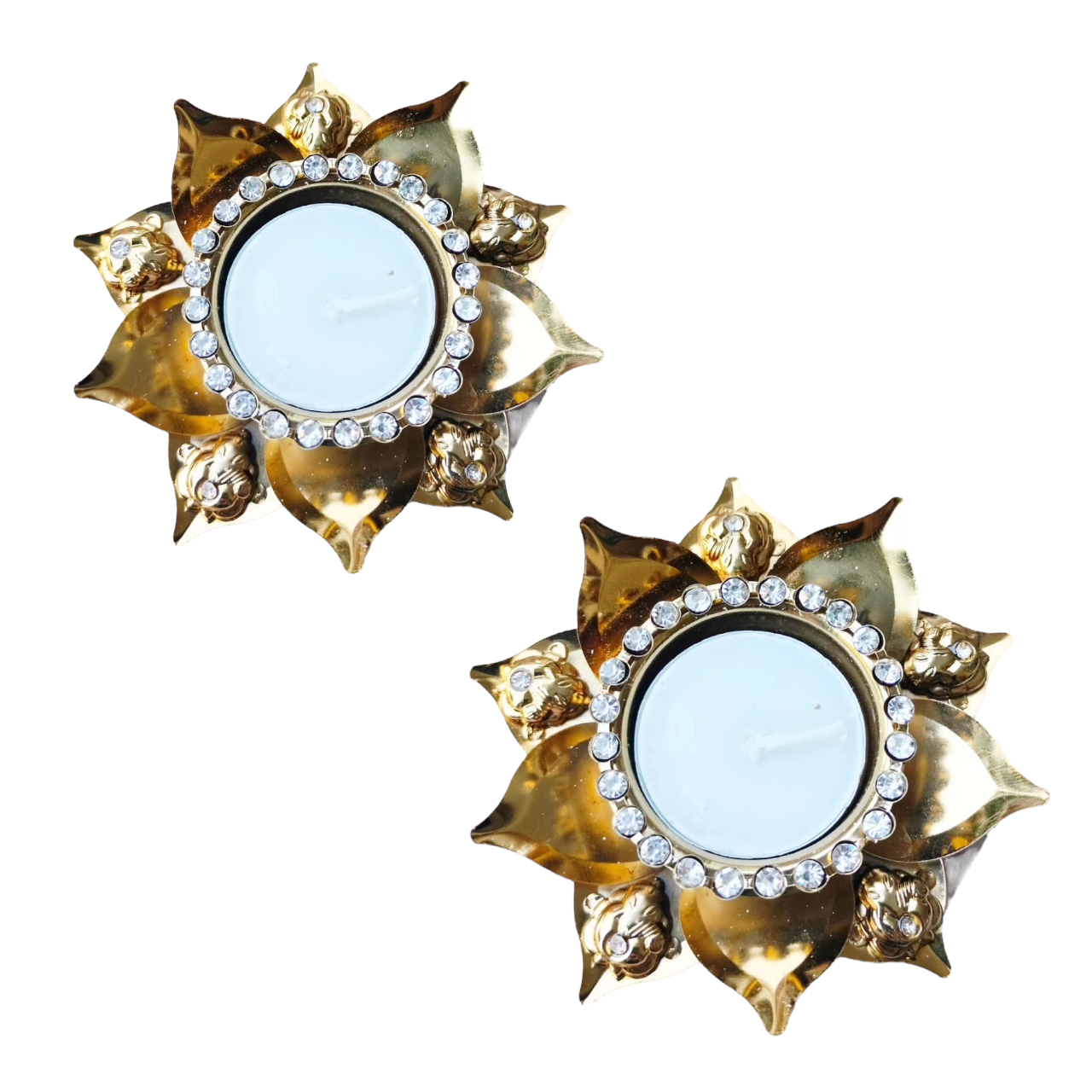 Metal Lotus Diya/T- Light. Holders with Ganesha Set of 2 - Beautiful Return Gifts for Any Occasion - Diwali Gifts