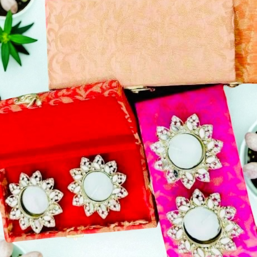 Crystal Diya Set of 2 - Beautiful Return Gifts for Any Occasion - Diwali Gifts