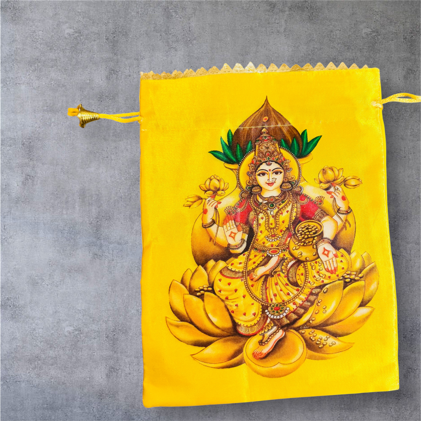 Laxmi Print Silk Potli Bags, Set of 5