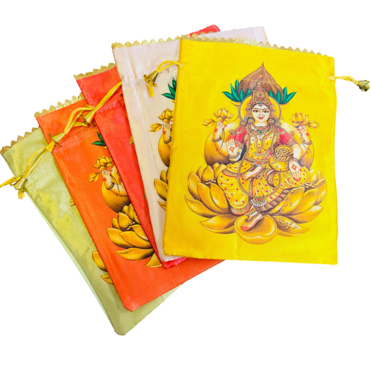 Laxmi Print Silk Potli Bags, Set of 5