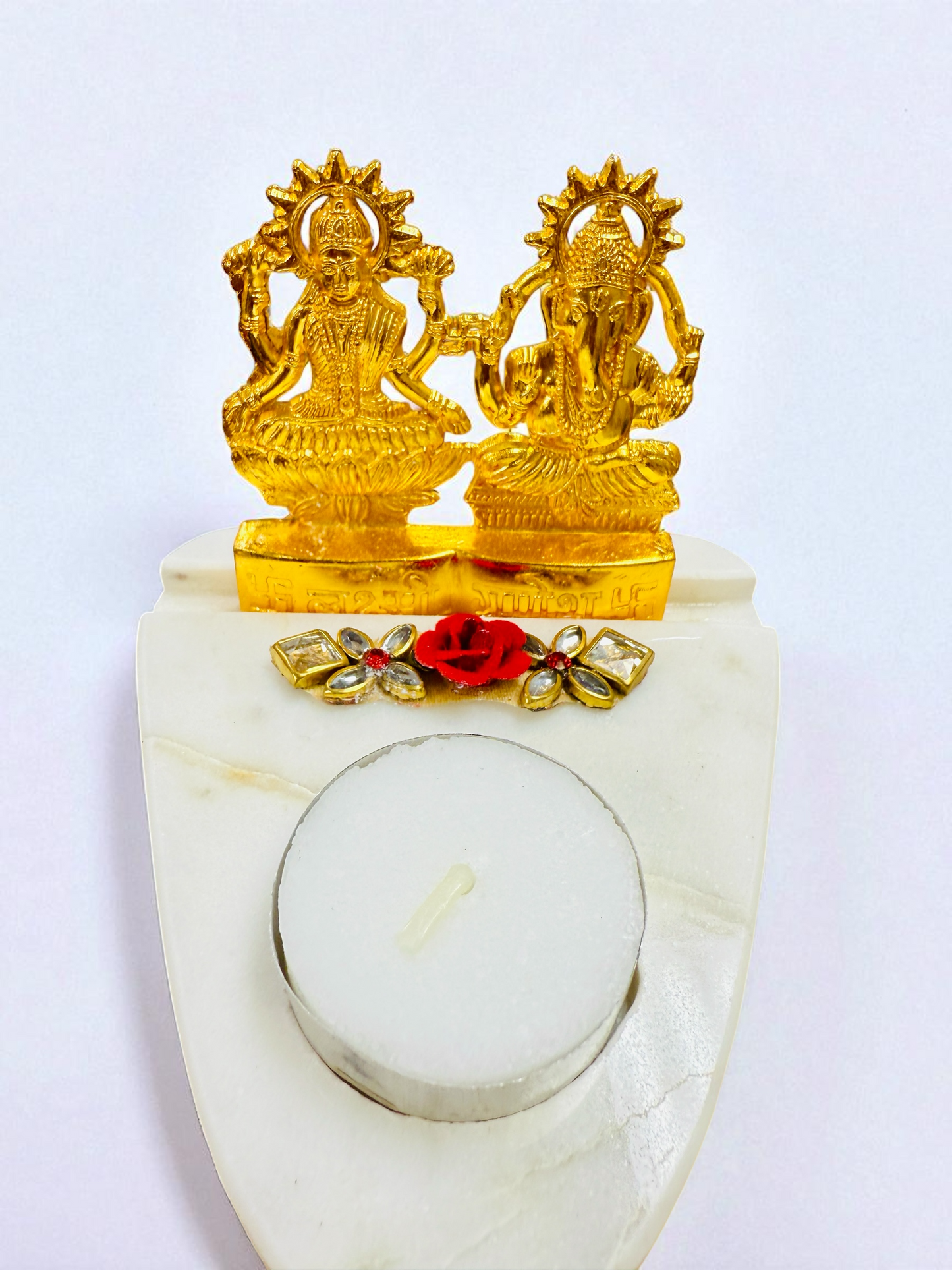 Marble T-Light Holder with Metal Laxmi Ganesh in Luxurious Gift Box