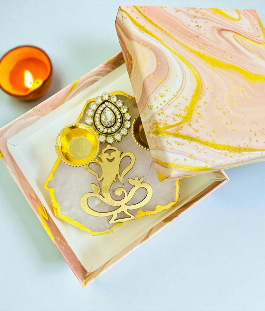Ganesha Haldi Kumkum Platter on Marble base with Gift Box