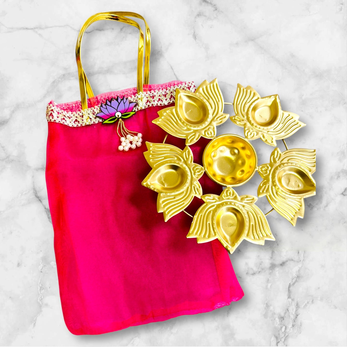 Small Lotus Urli with Tissue Bags Combo - Return Gifts for Housewarming, Diwali or Puja