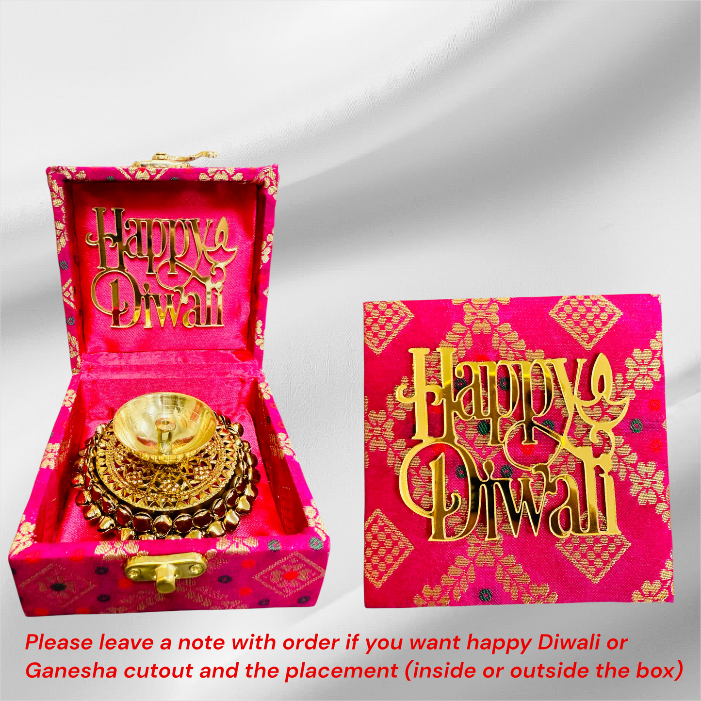 Brass Akhand Diya's with Ghungroo Base in MDF Gift Box & Ganesha Cutout