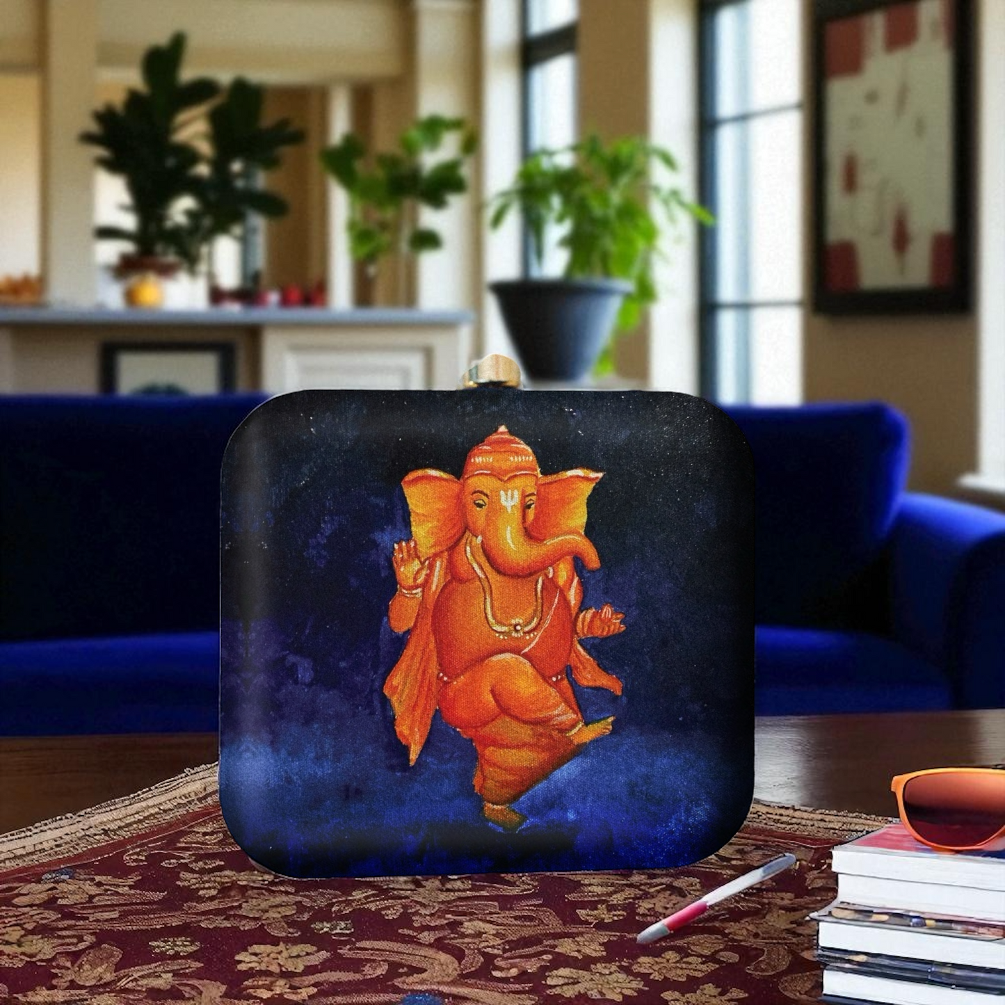 Indian Ethnic Designer Box Clutch with Lord Ganesha