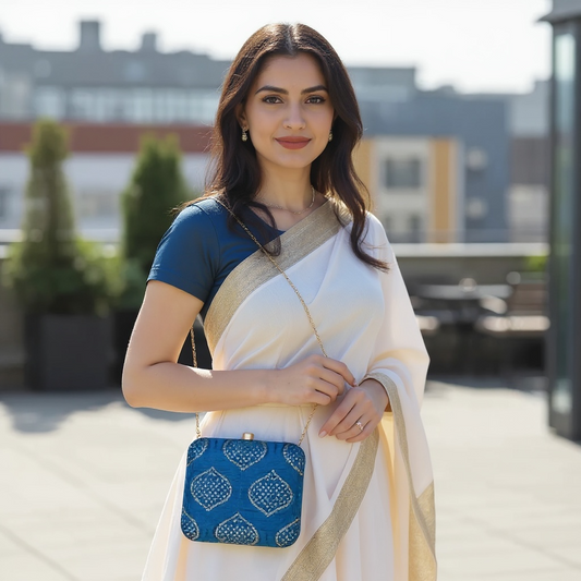 Golden Sequins And Thread Work Embroidery Clutch