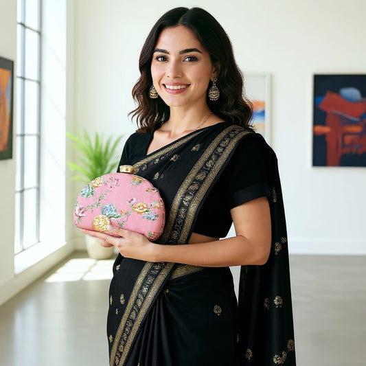 Floral Printed Zari Embroidery Clutch