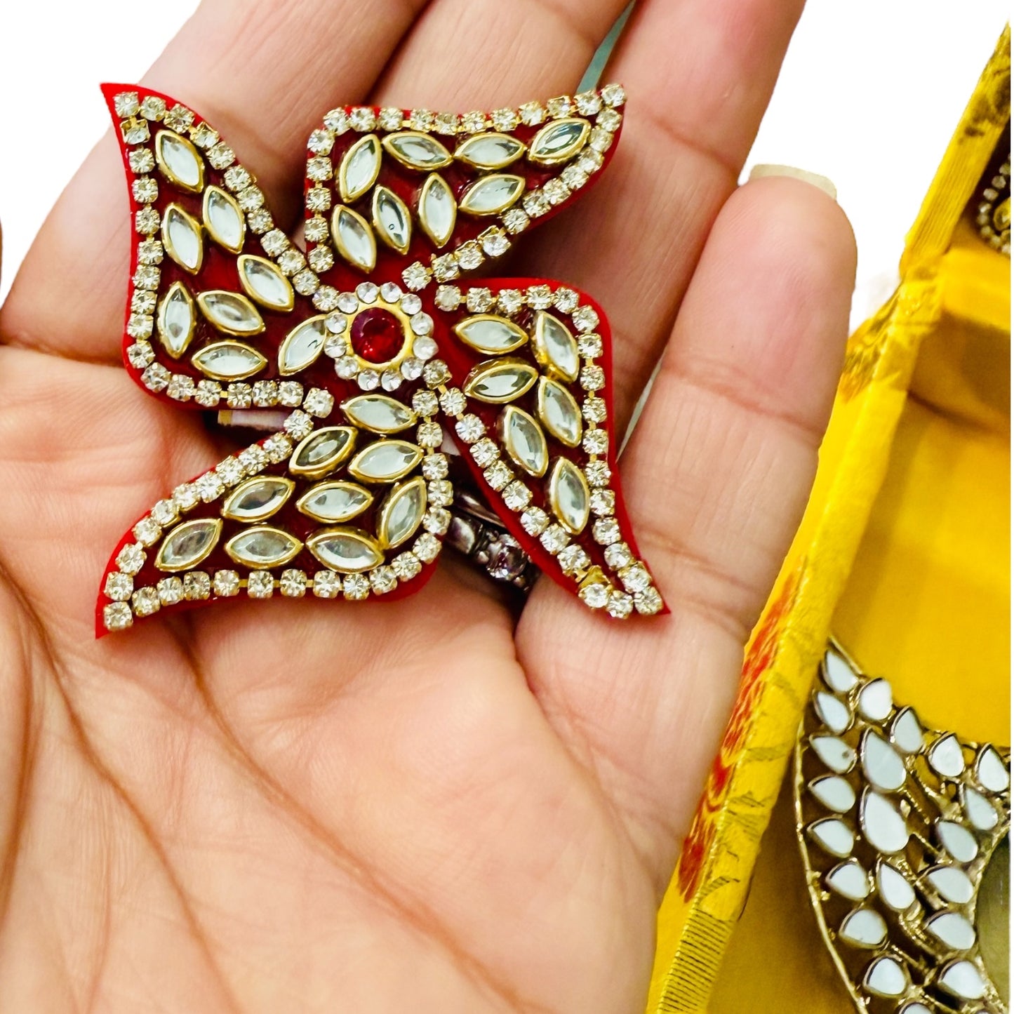 Diwali Gift Combos - Diya & Kundan Laxmi Charan with Swastik in Gift Box