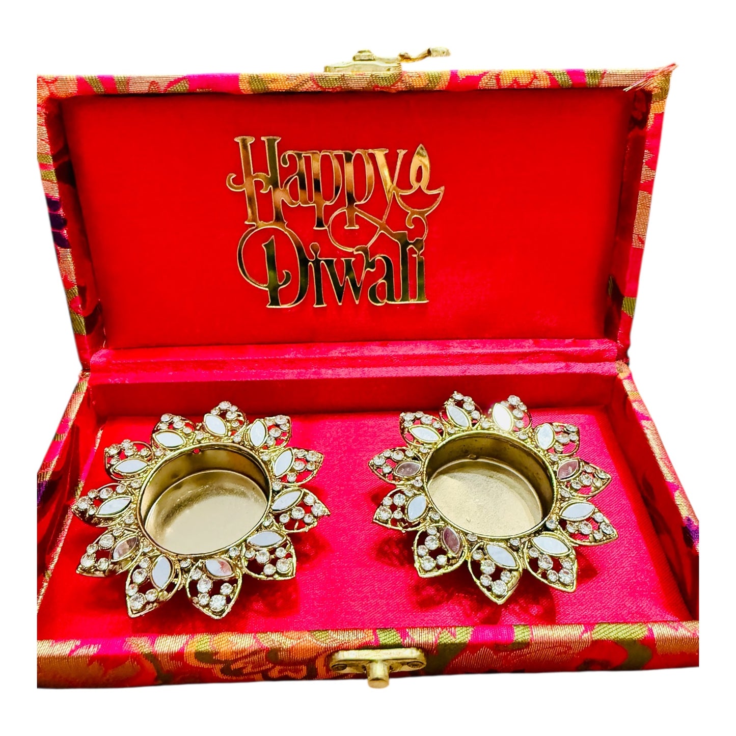 Set of 2 Diyas in Gift Box with Happy Diwali Cutout