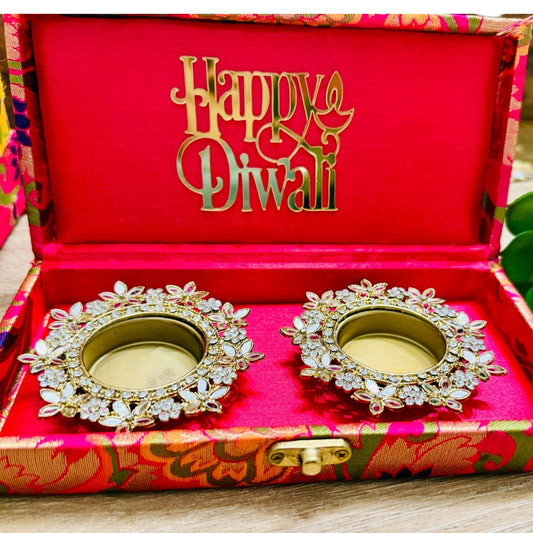 Set of 2 Diyas in Gift Box with Happy Diwali Cutout