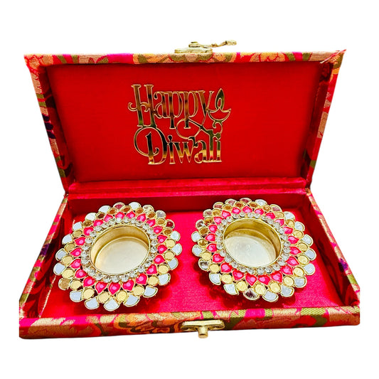 Ready-to-Gift Set- 2 Diyas in Gift Box with Happy Diwali Cutout