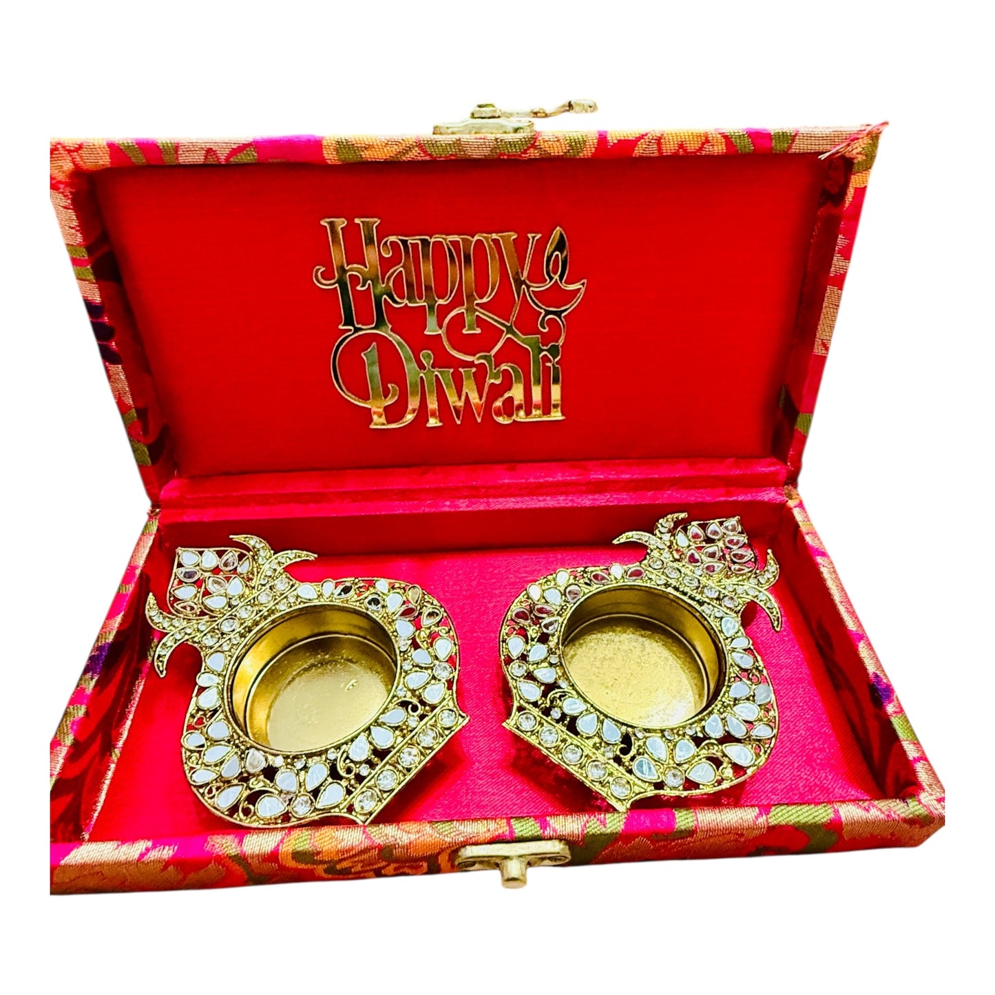 Set of 2 Diyas in Gift Box with Happy Diwali Cutout