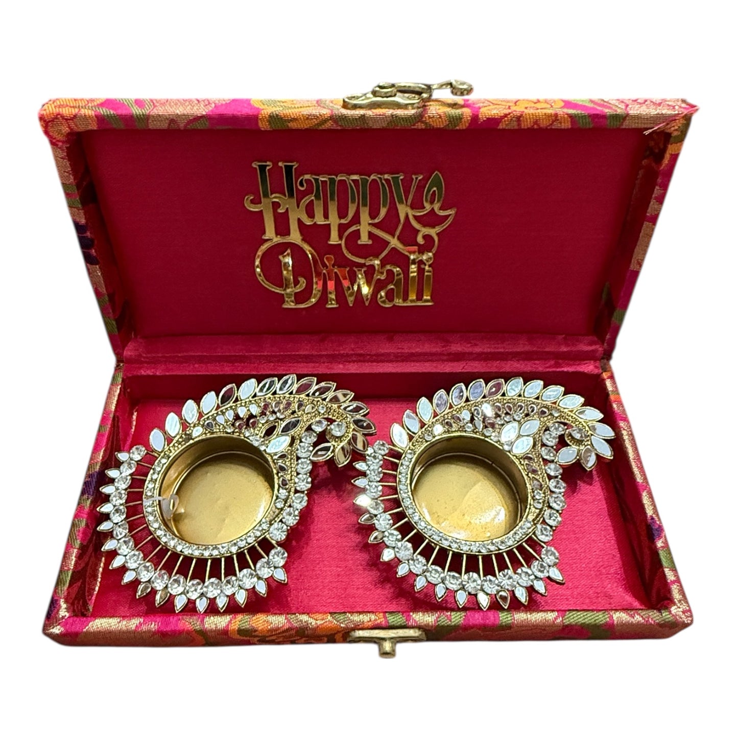Set of 2 Diyas in Gift Box with Happy Diwali Cutout