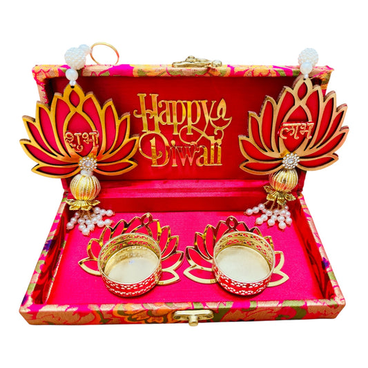 Lotus Theme Shubh Labh & Diya Combo