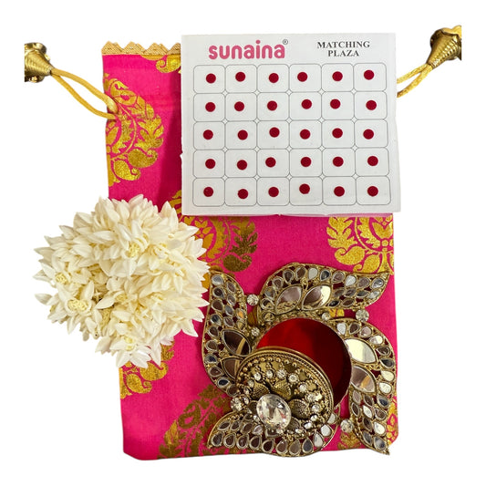 Gajra, Sindoor Dani & Bindi in Potli - Karwachauth/Mehendi Event Return Favors