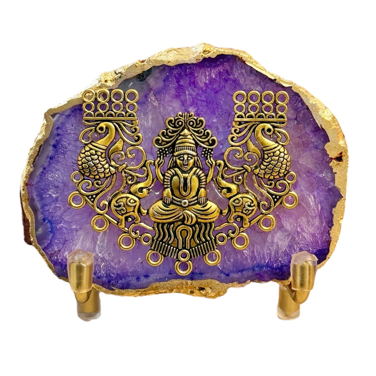 Laxmi on Natural Agate Stone with Stand & Suede Gift Box - Premium Gift for Any Occasion