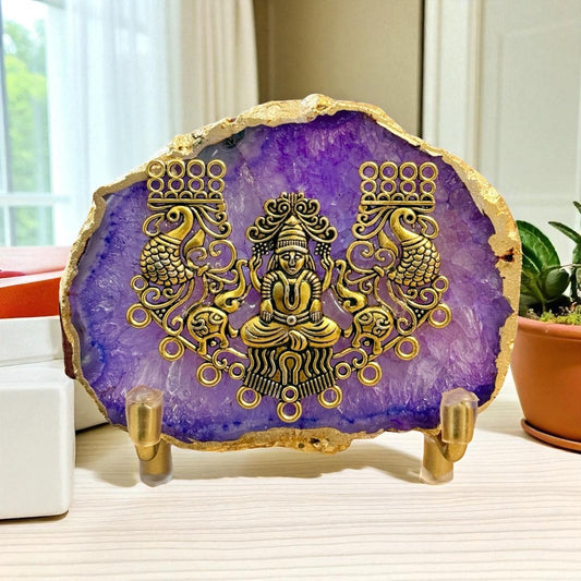 Laxmi on Natural Agate Stone with Stand & Suede Gift Box - Premium Gift for Any Occasion