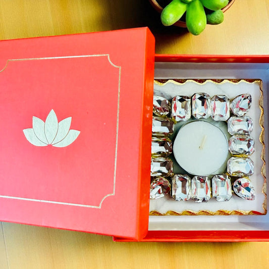 Kundan T Light Holder with Box Base Marble - Housewarming/Host Gift /Diwali Gift