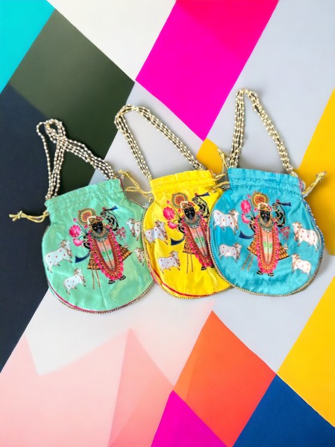 Pichwai Potli Bags with Krishna, Set of 3