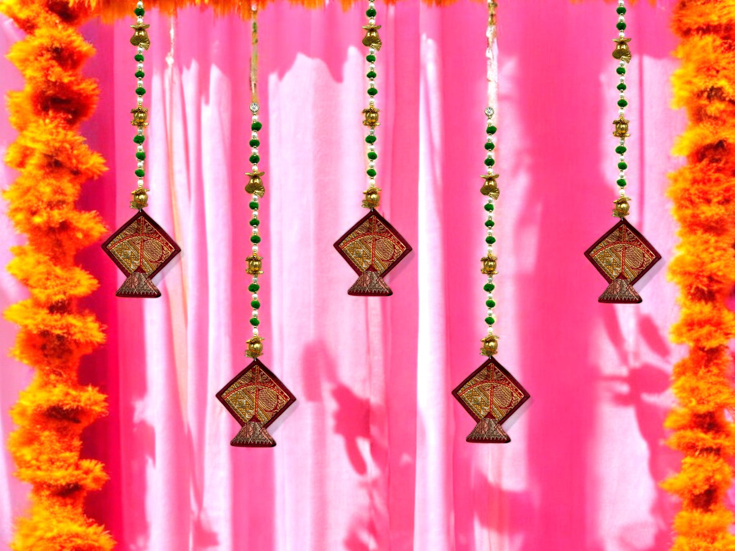 26" Long Gota Ball & Pearl Lari with Kite Tassels for Lohri or Makar Sankranti, Set of 5