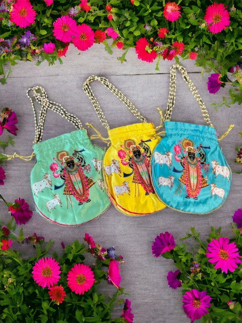 Pichwai Potli Bags with Krishna, Set of 3