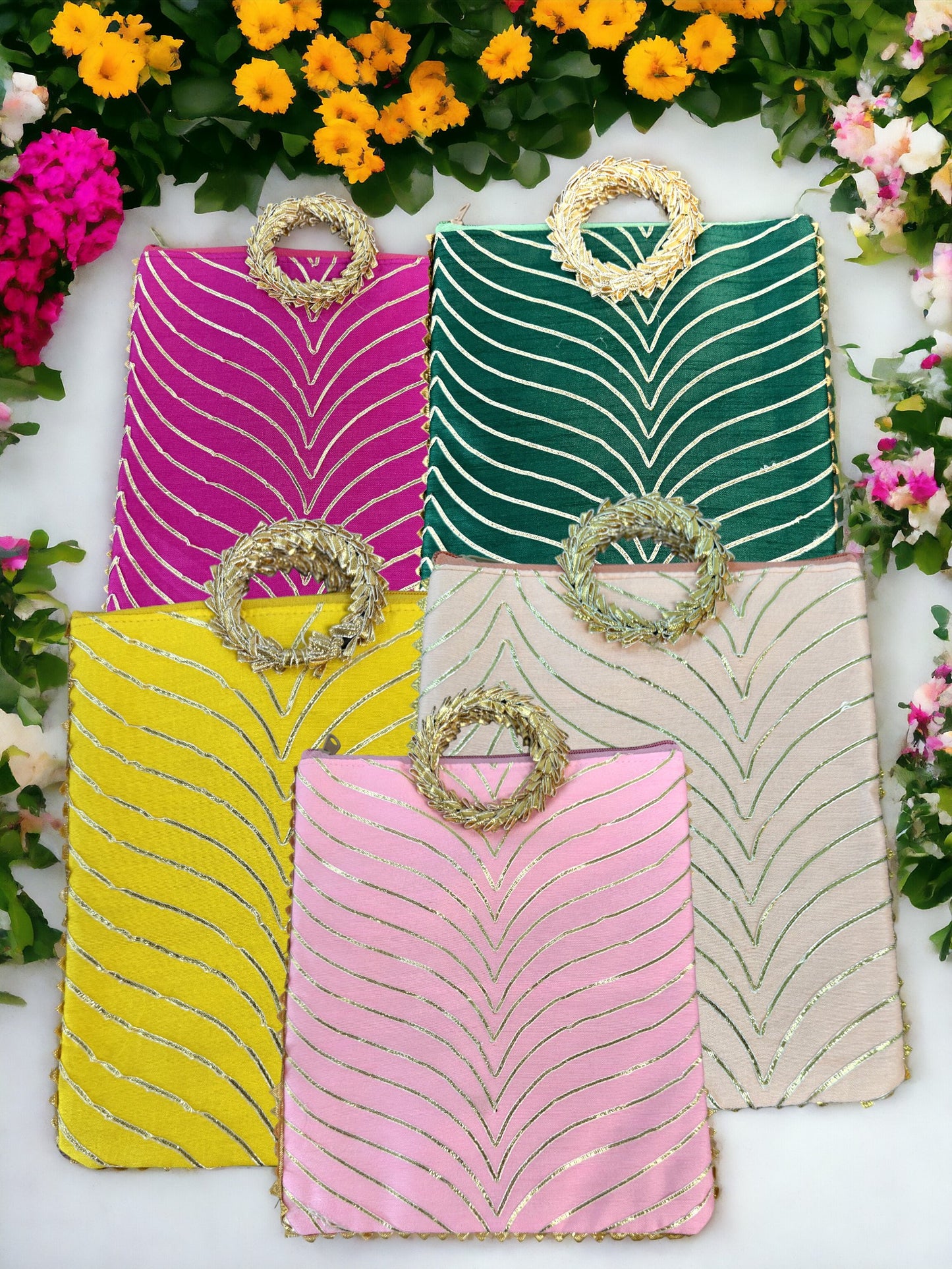 Gota Patti Bag with Handle & Zipper, Set of 5