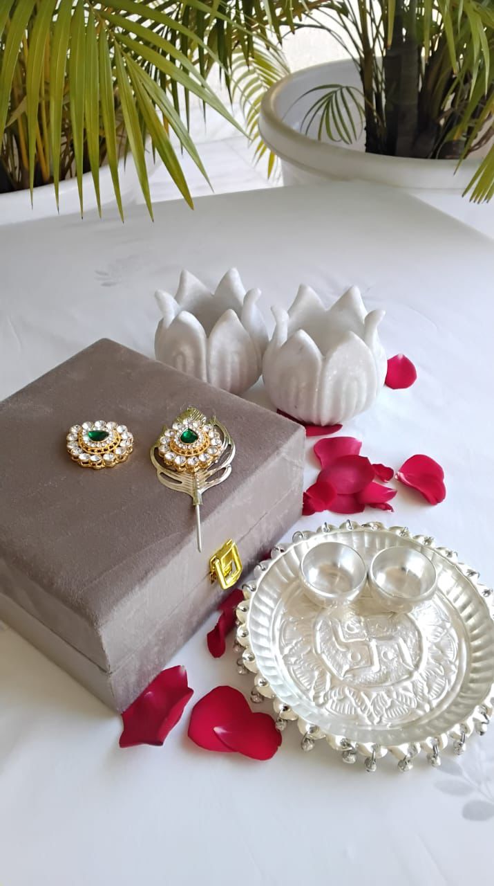 German Silver Thali in Velvet Gift Box