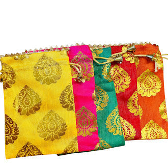 Small Potlis with Golden Design to Pack Gifts in Style - 7x9 - Set of 6