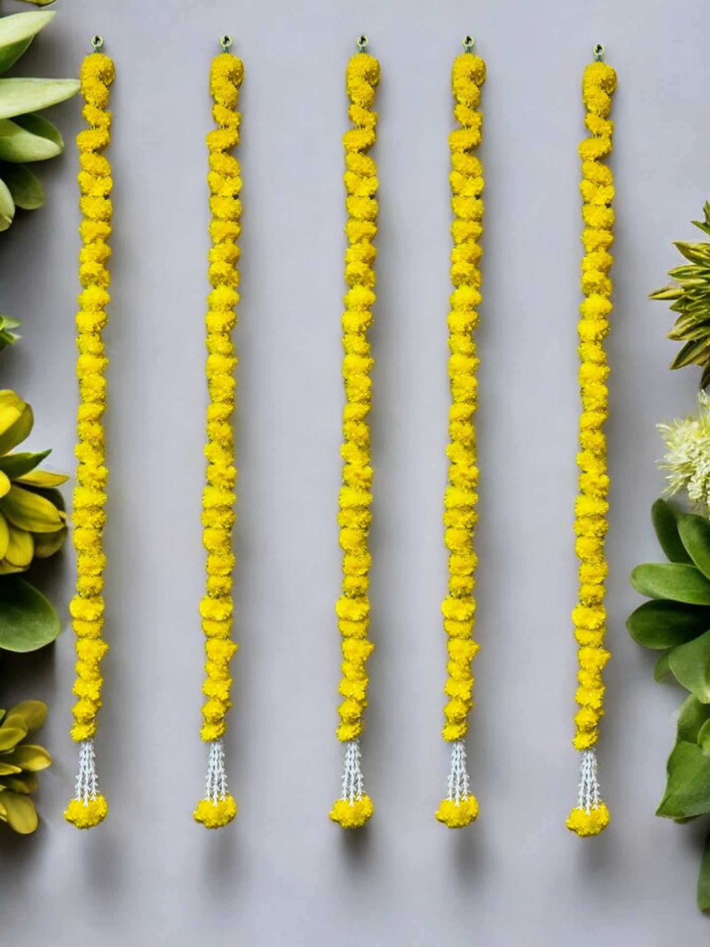 60" Long Artificial Marigold Lari, Set of 5