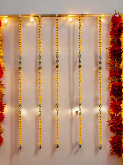 52" Long Pompom & Real Mirror Lari, Set of 5