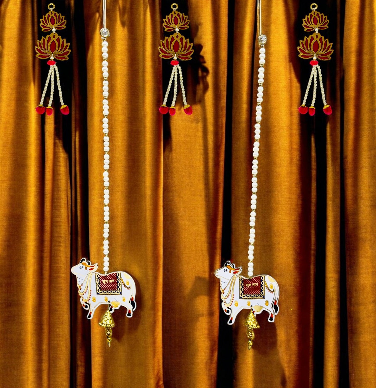 Pearl & Pichwai Lari with Shubh Labh & Tassel, Set of 2