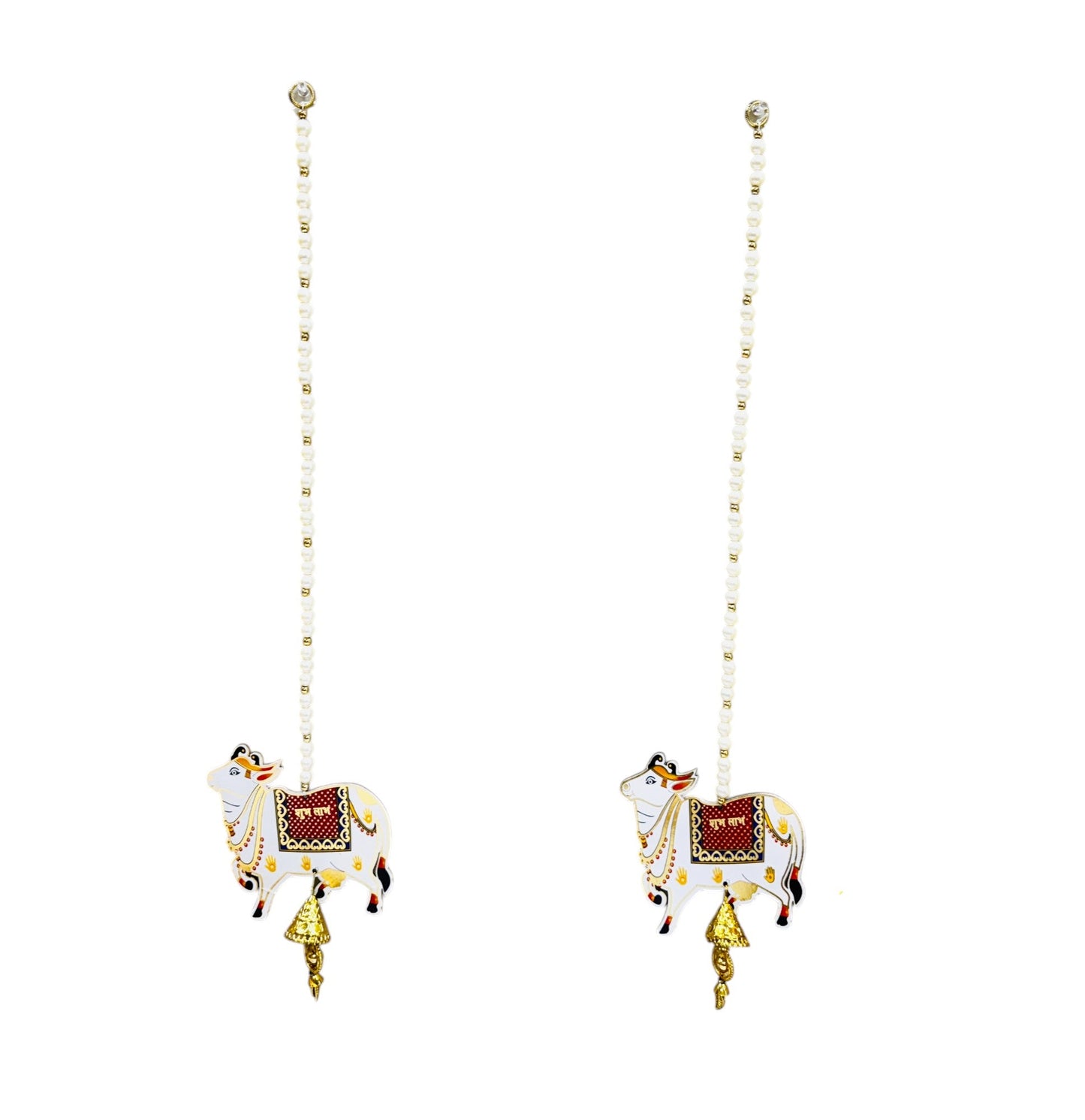 Gift Combo - Pearl & Pichwai Lari Shubh Labh & Metal Lotus Diya in Tissue Fabric Bag