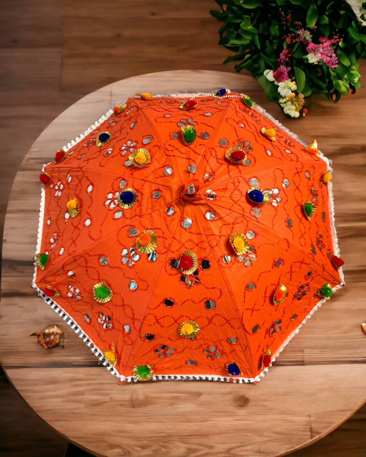 Orange Mirror Work Umbrella