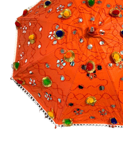 Orange Mirror Work Umbrella