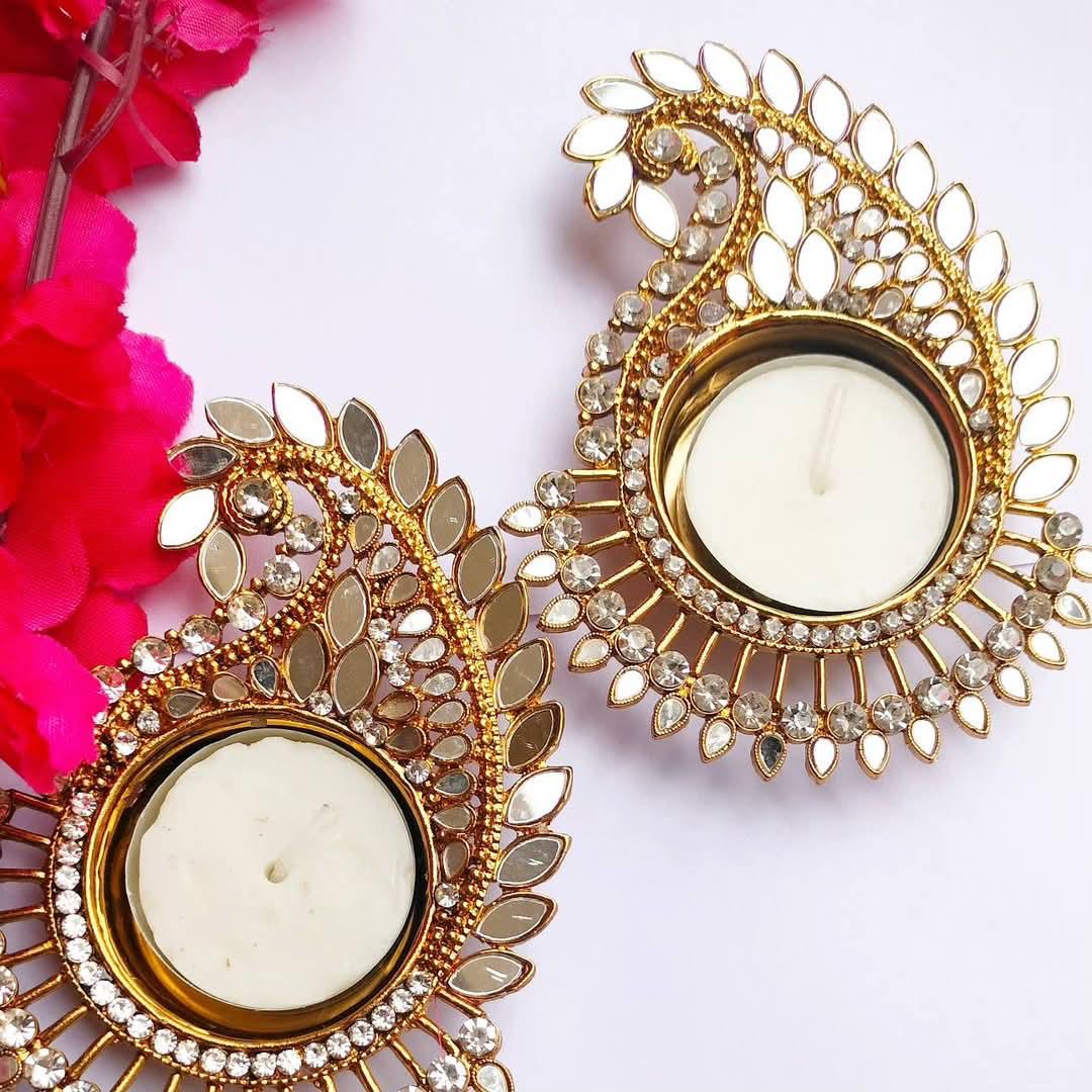 Koyari Shaped Mirror Diyas/ T-Light Holder - Set of 2
