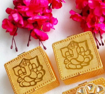 Golden Metal Ganesha Gift Boxes - Set of 2 - Perfect To Pack Small Gifts Like Diya, Jewelry