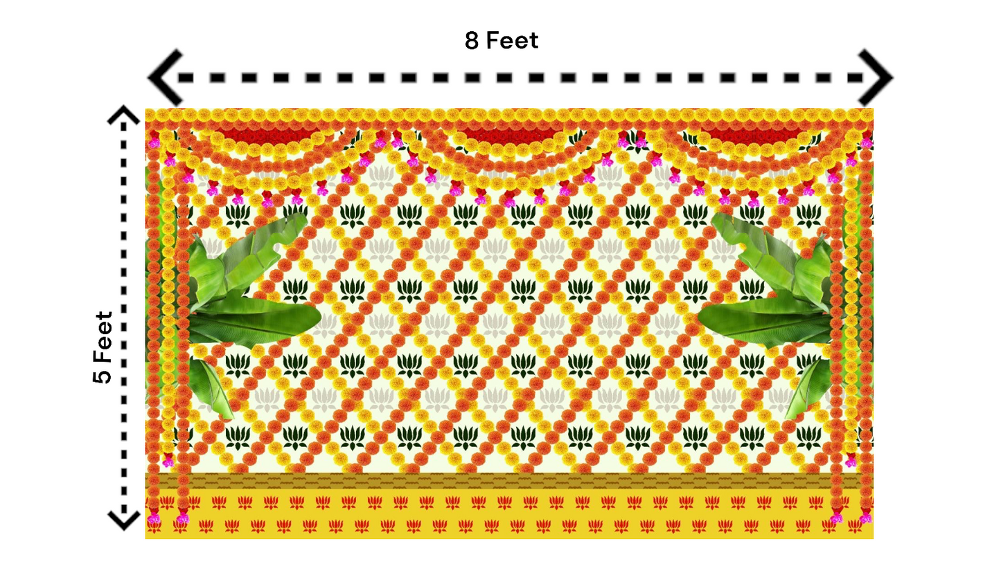 Traditional Indian Backdrop Banner for Diwali, Wedding, Housewarming - 5 x 8 Feet Fabric Backdrop (1015)