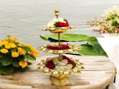 23" Tall Standing Three Tier Urli with Diyas