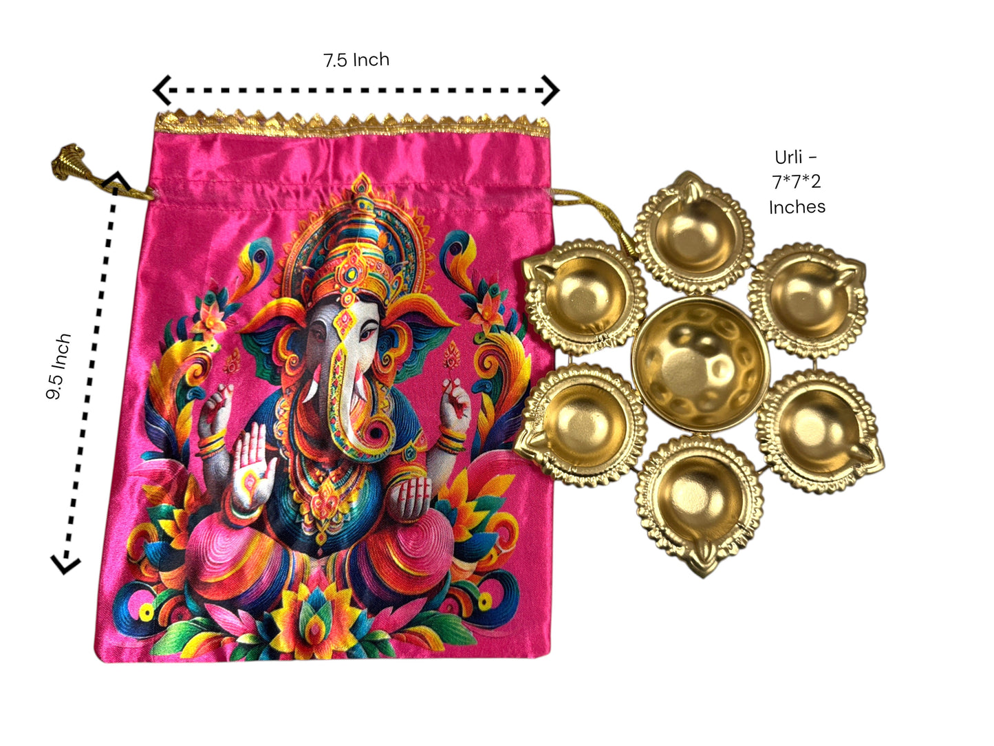 Urli with Ganesha Bags Combo - Return Gifts for Housewarming, Diwali or Puja - Set of 5
