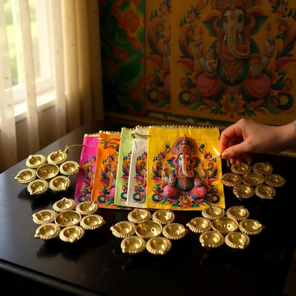Urli with Ganesha Bags Combo - Return Gifts for Housewarming, Diwali or Puja - Set of 5