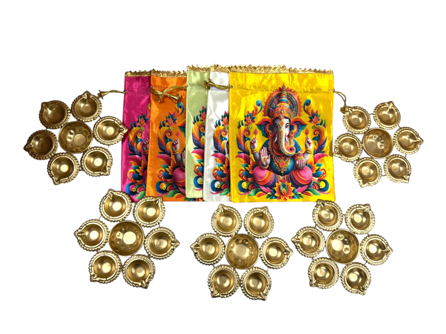 Urli with Ganesha Bags Combo - Return Gifts for Housewarming, Diwali or Puja - Set of 5