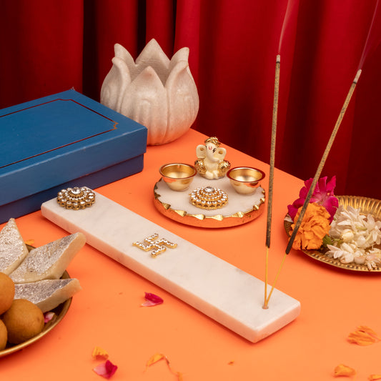 Marble Agarbatti Stand with Ganesha Platter