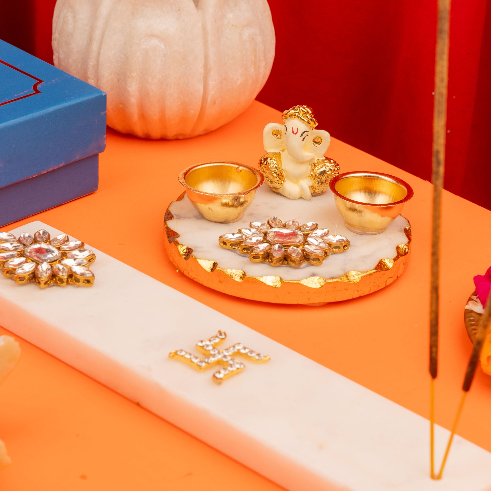 Marble Agarbatti Stand with Ganesha Platter