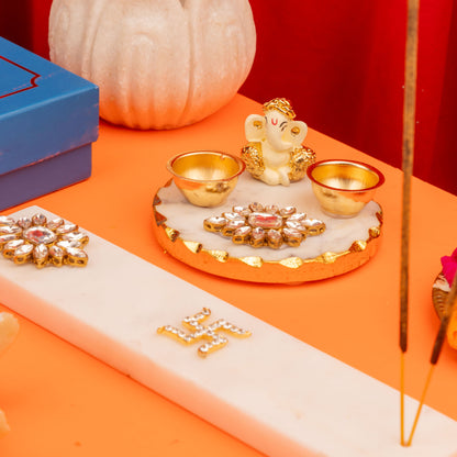 Marble Agarbatti Stand with Ganesha Platter