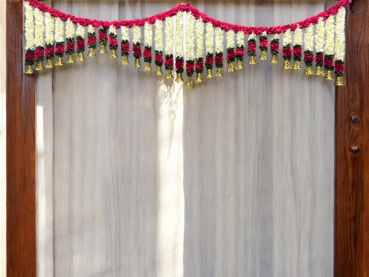 72" Long Artificial Flower Toran with Bell