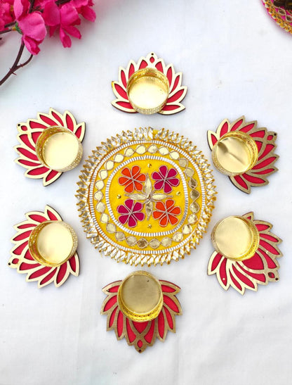 Readymade Lotus Rangoli Set with Tealight Holder